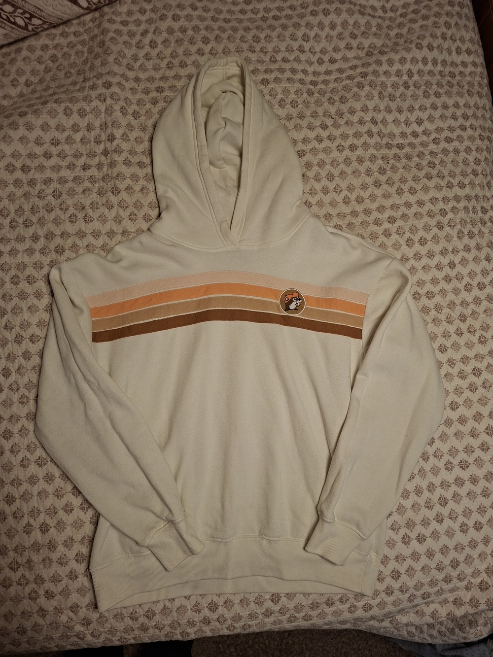 Buc-Ees Cream Hoodie with Vintage Stripe Accent